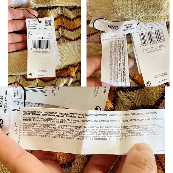 MANGO Knit Pants Chevron Wide Leg Pants Elastic Waist Gold Yellow Casual XL NEW - Picture 4 of 10